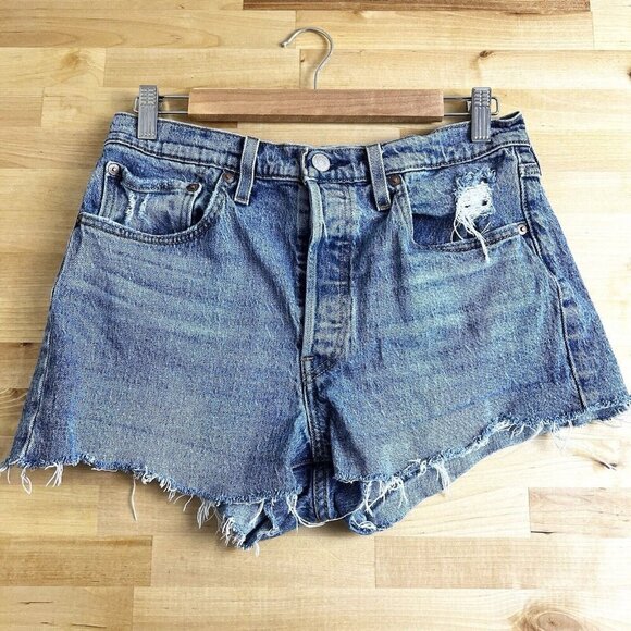 Levi’s 501 Cut-off Denim High Rise‎ Shorts Odeon Medium Wash Size 30 - Picture 1 of 8